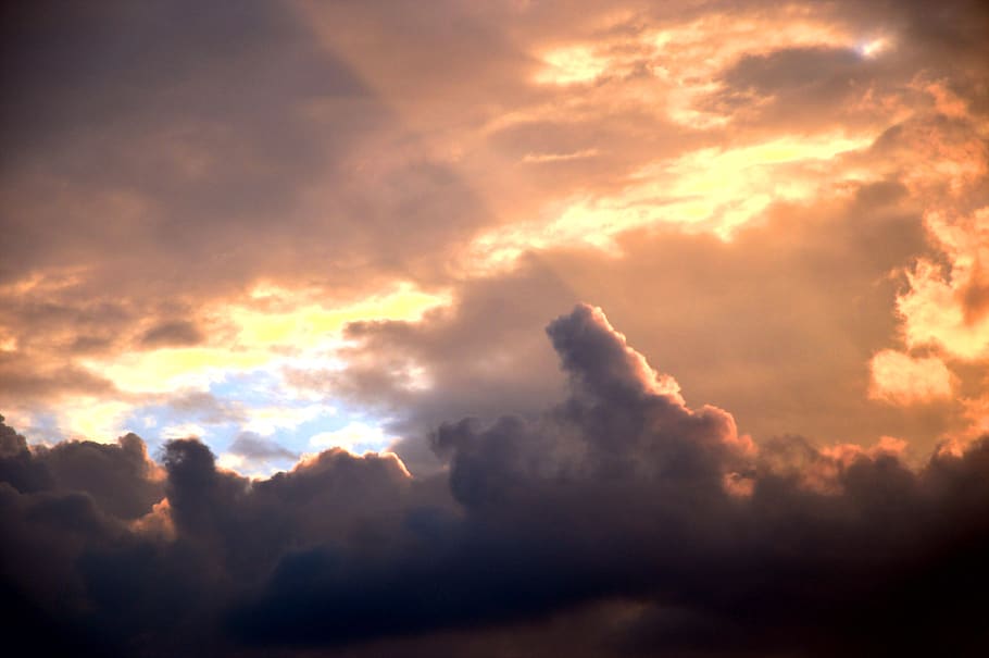 sky, clouds, storm clouds, sunset, weather, sunlight, dramatic HD wallpaper