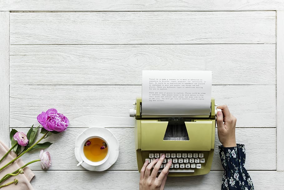 Person Using Green Typewriter, afternoon, analog, Analogue, author