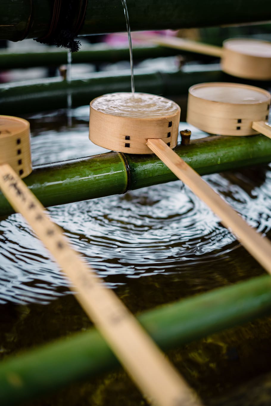japan, kyoto, travel, cleansing, water, bamboo, bowl, ladle, HD wallpaper