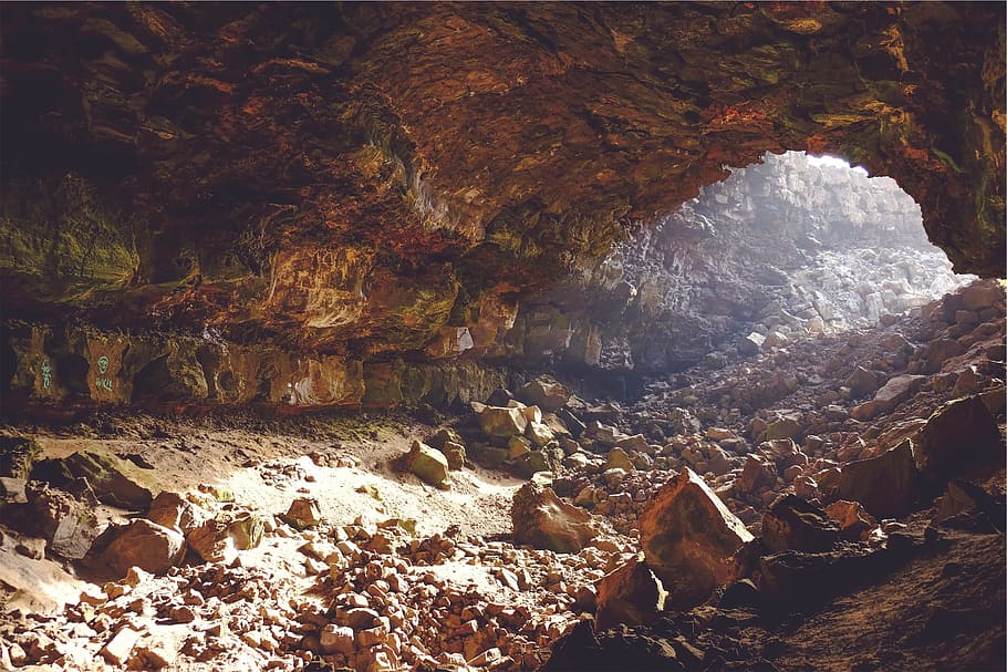 cave, rocks, underground, light, solid, rock - object, water HD wallpaper