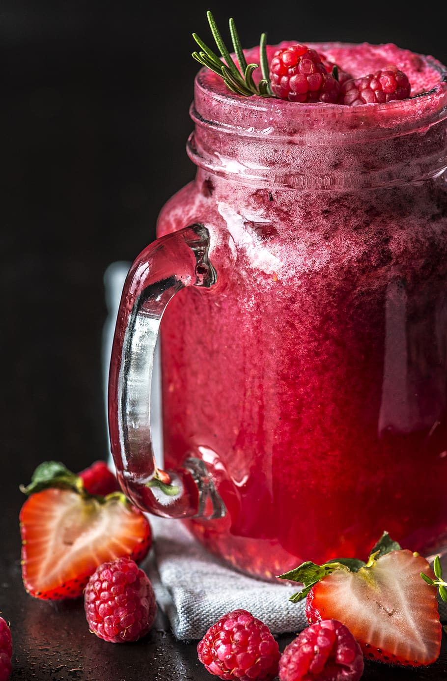 Strawberry Shake In Clear Glass Mug, berries, beverage, delicious