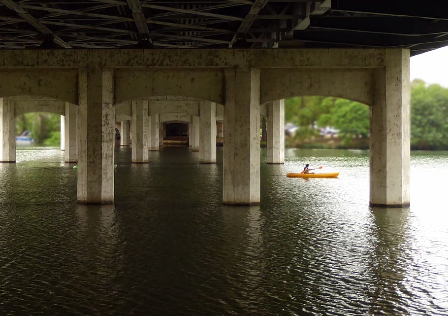 kayak, bridge, river, texas, austin, water, boat, built structure HD wallpaper