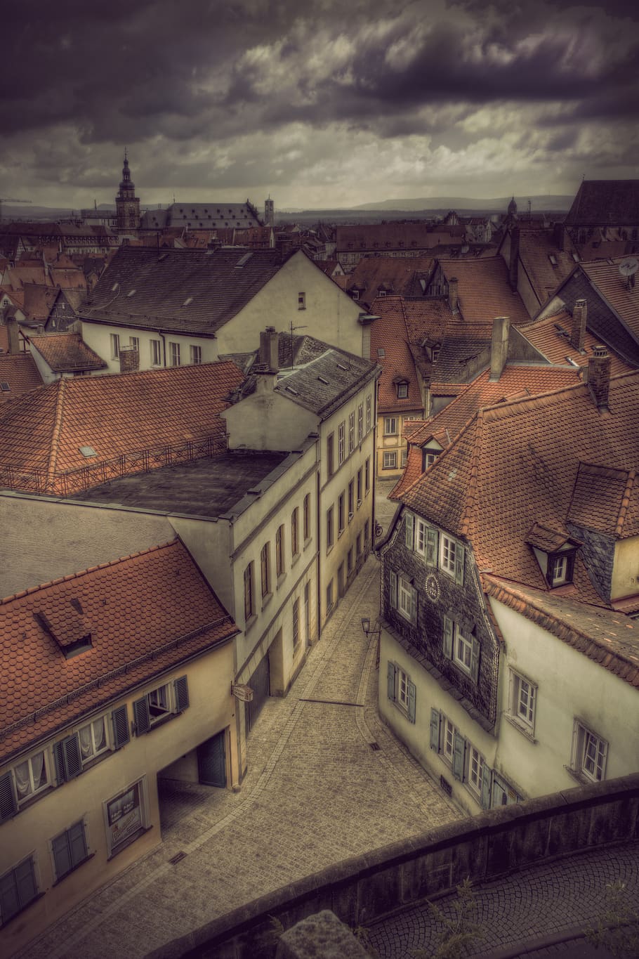 germany, bamberg, skyline, roof, town, chminey, rural, street HD wallpaper