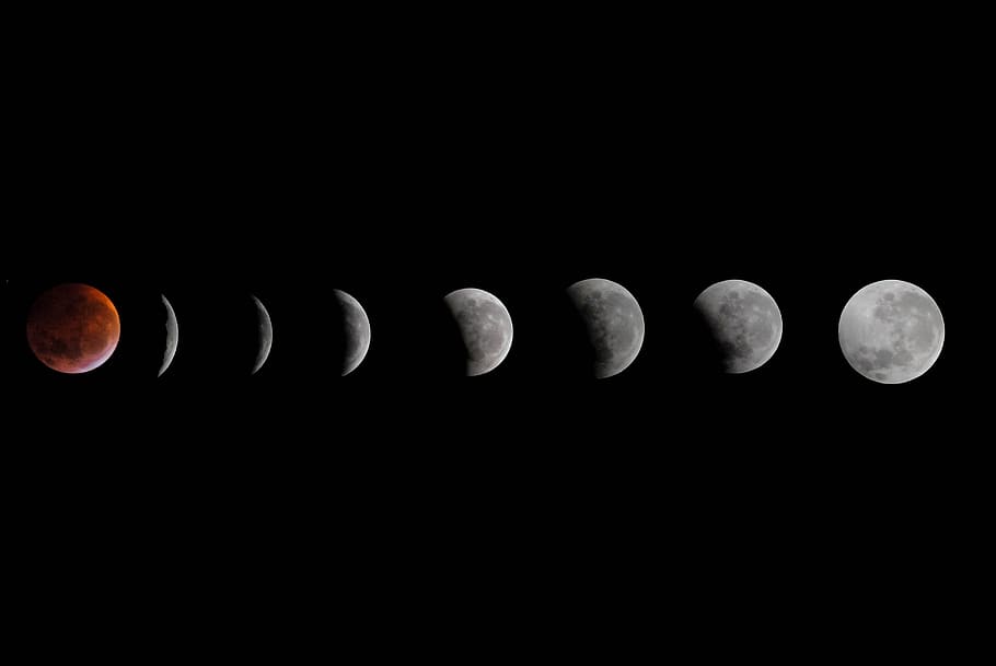 phases moon illustration, astronomy, space, sky, eclipse, night HD wallpaper