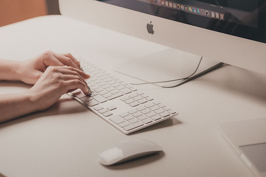 apple, computer, hands, keyboard, mouse, human hand, human body part HD wallpaper