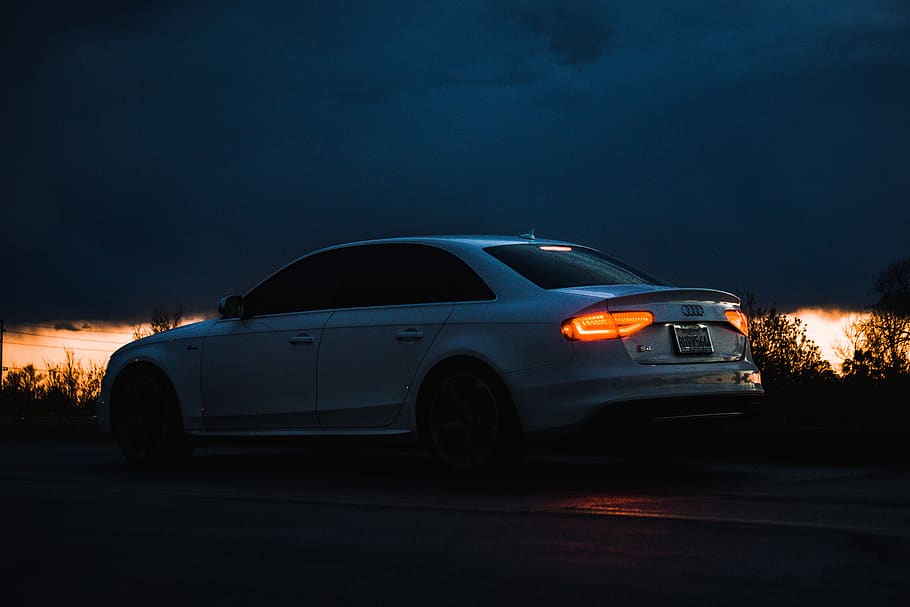 parked white car, vehicle, transportation, automobile, tire, wheel HD wallpaper
