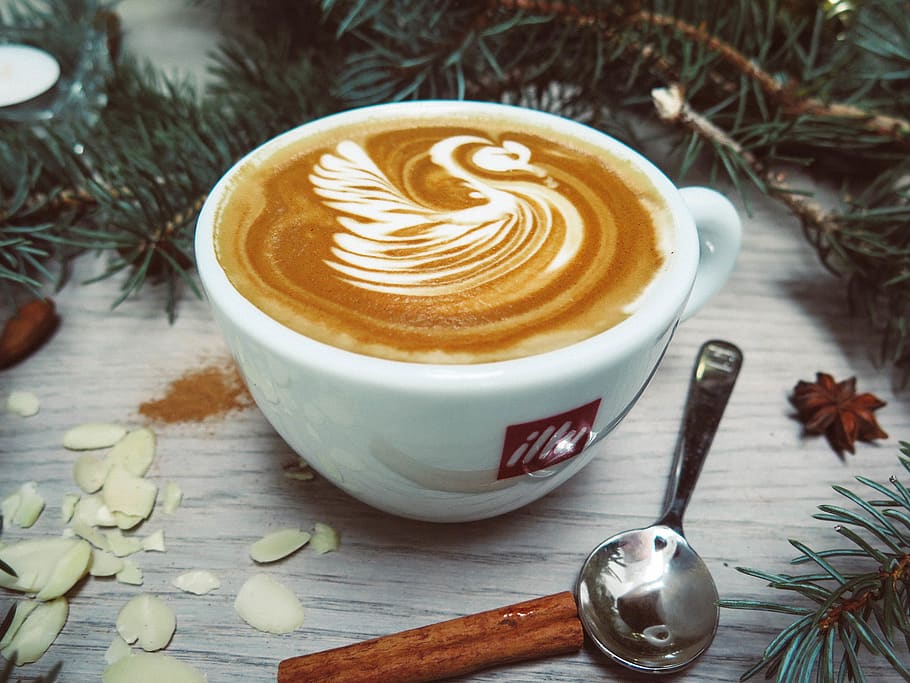 coffee, latte, art, espresso, steamed milk, cup, spoon, illy HD wallpaper
