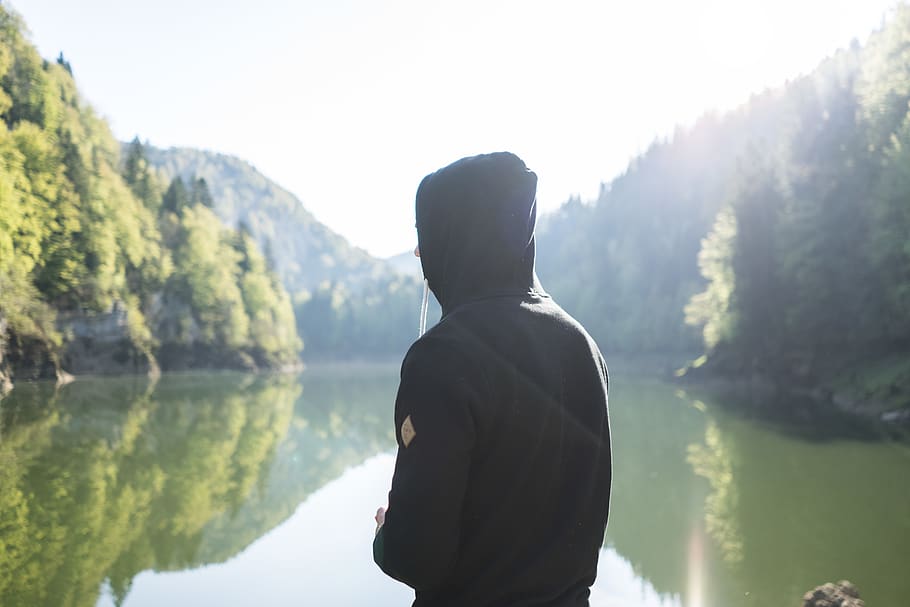 think, dude, borntobe, hike, calm, sky, forest, lake, switzerland HD wallpaper
