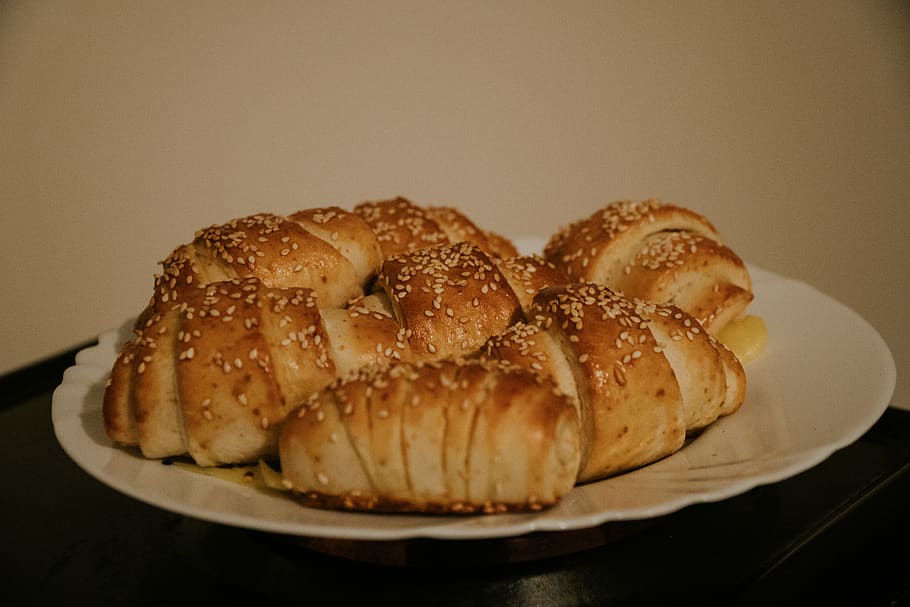 croissant breads, food, bun, plate, home, bakery, home made, bagel HD wallpaper