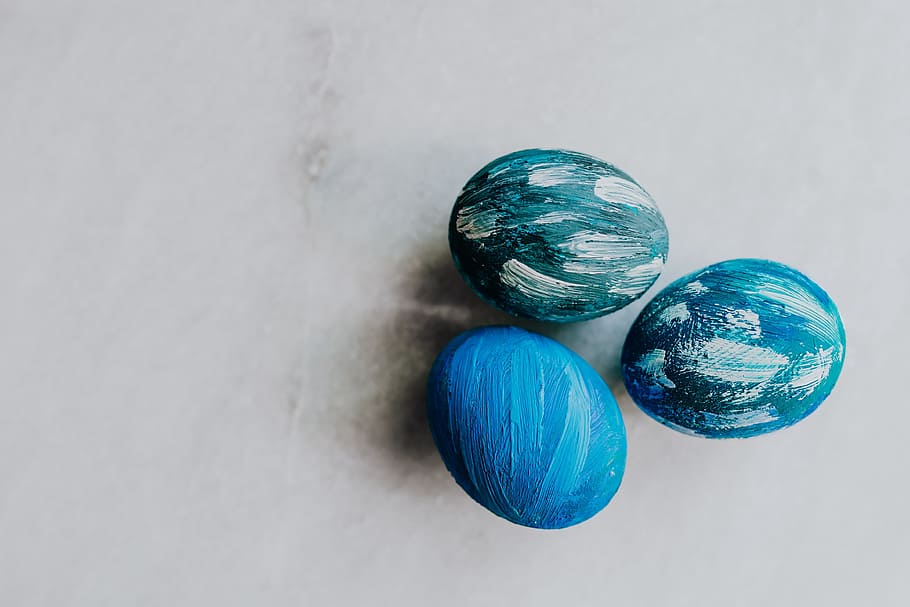 Blue Easter Eggs, colorful, painted, still life, indoors, studio shot