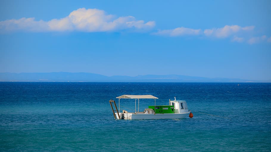 boat, sea, sky, clouds, summer, calm, serenity, nature, kapparis HD wallpaper