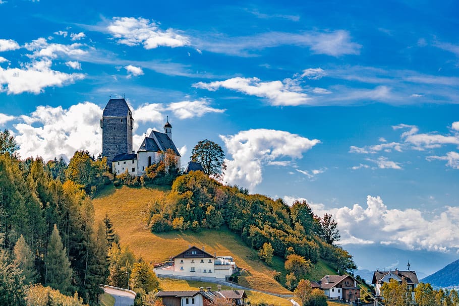 schwaz, tyrol, burg freundsberg, autumn, castle, austria, nature, HD wallpaper