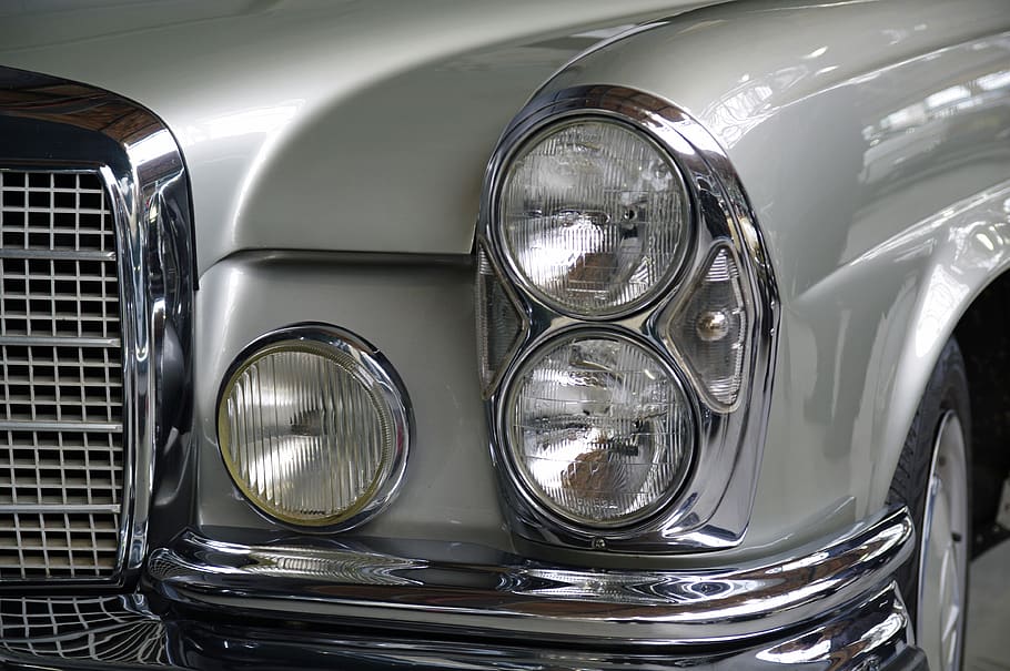 mercedes, spotlight, chrome, oldtimer, auto, design, classic HD wallpaper