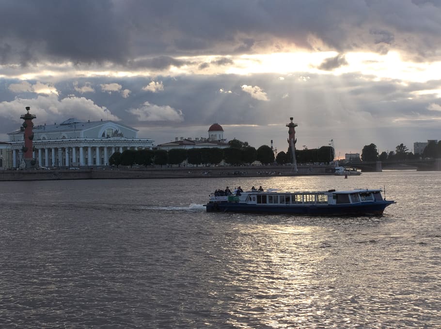 river tram, waters, reflection, summer, evening, sky, flowing water HD wallpaper