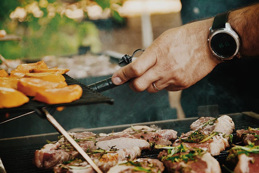 person grilling meat, human hand, food and drink, one person HD wallpaper