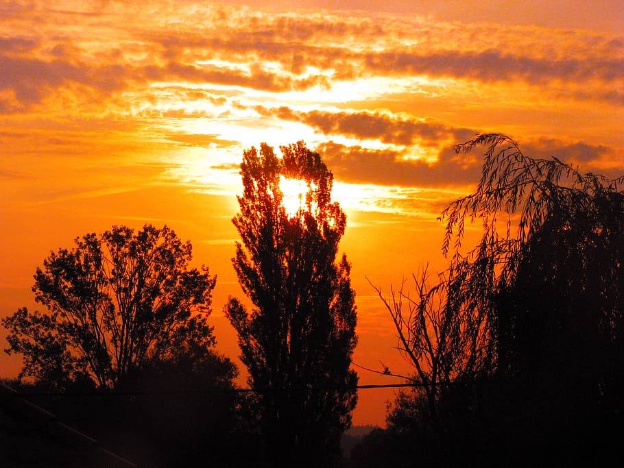 hungary, sunset, sky, orange color, beauty in nature, silhouette HD wallpaper