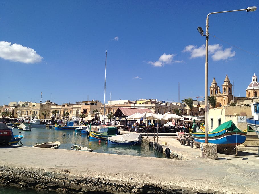 malta, marsaxlokk, dock, fishing, bay, village, waterfront