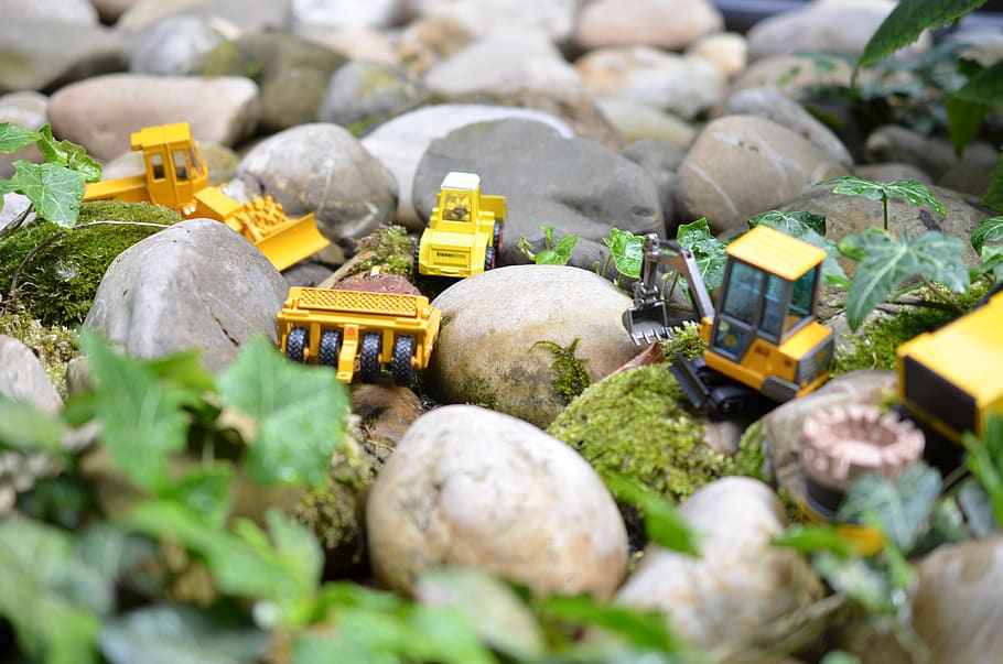 construction machinery, miniatures, selective focus, solid HD wallpaper