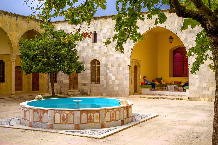 architecture, oriental, old, courtyard, patio, pool, fountain HD wallpaper
