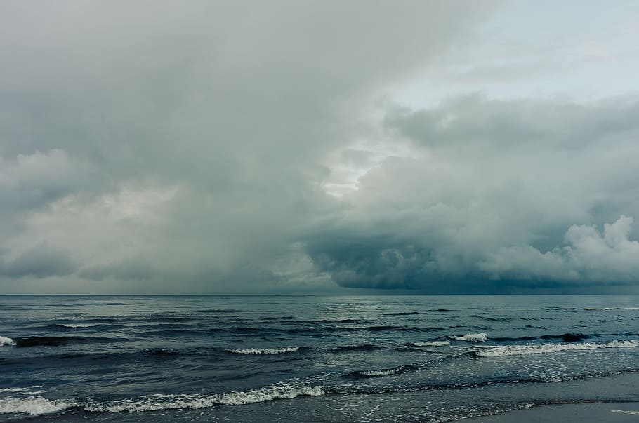 Rain at sea, background, baltic, baltics, beach, beauty, blue, HD wallpaper
