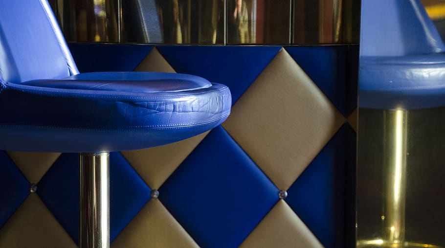 bar stool, harlequin pattern, blue, indoors, no people, close-up HD wallpaper
