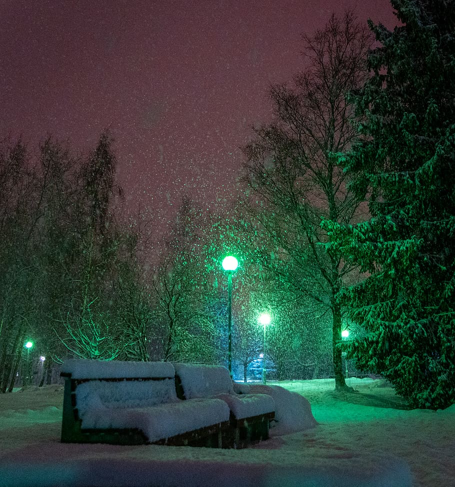 Bench Covered In Snow, cold, evening, snowcapped, weather, winter HD wallpaper