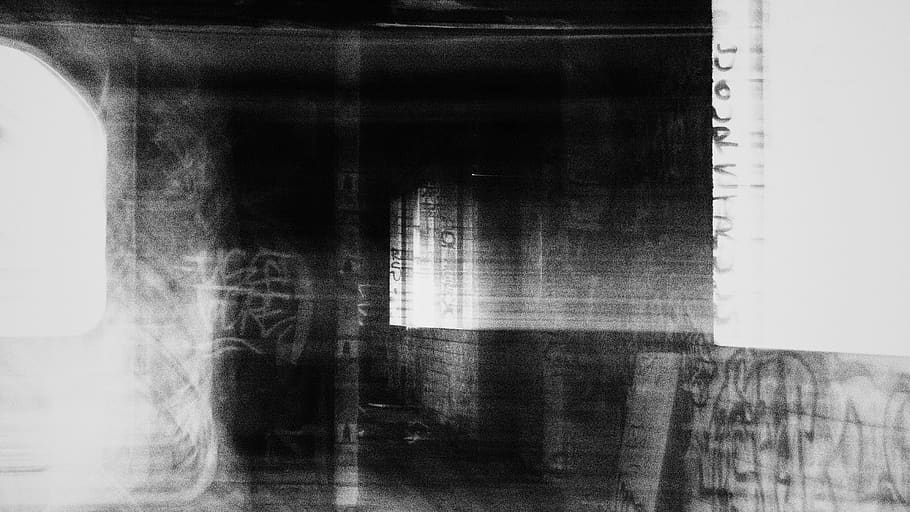 abandoned, perth, haunt, graffiti, black and white, tones, creepy, HD wallpaper