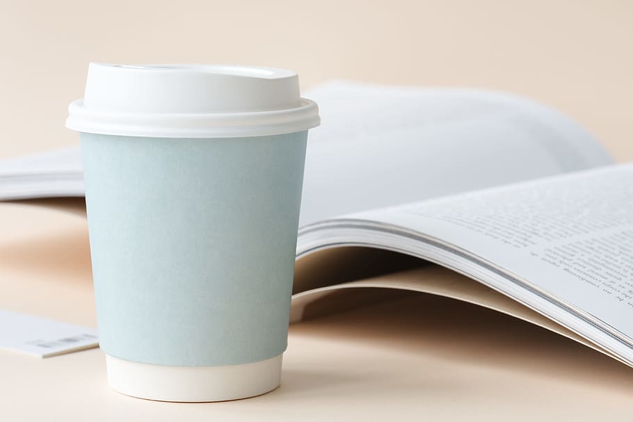 aerial, beverage, blank, book, clean, closeup, coffee, coffee cup HD wallpaper
