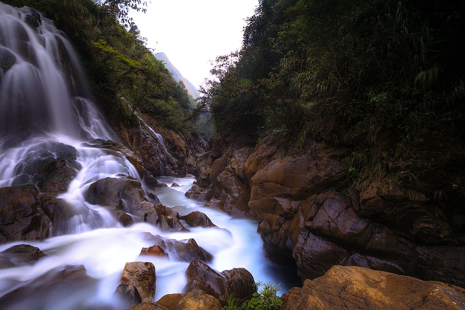 Time Lapse Photo of Waterfalls and Boulder Rocks, cascade, creek HD wallpaper