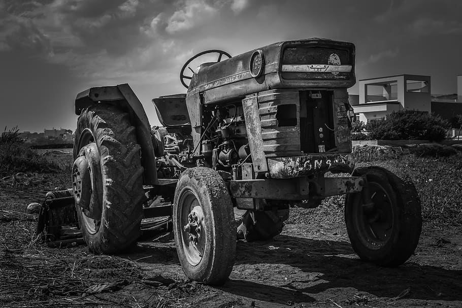 tractor, old, rusty, decay, agriculture, machine, vehicle, antique HD wallpaper