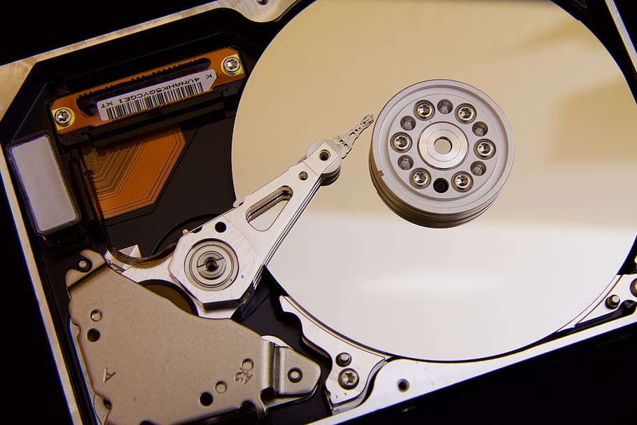 Silver Hard Drive Interals, actuator arm, close-up, data, disc HD wallpaper