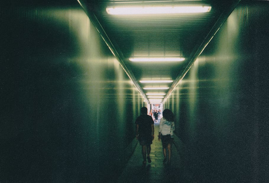 man and woman walking, human, person, corridor, lighting, pedestrian, HD wallpaper