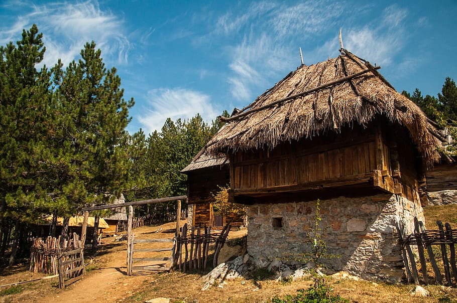 serbia, sirogojno, hay, village, serbian, wooden, stone, wooden house, HD wallpaper