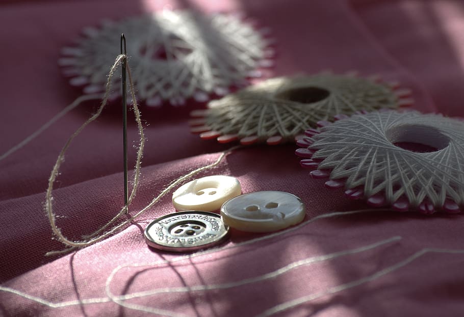 sew, yarn, needle, button, hand labor, sewing thread, nähutensilien HD wallpaper