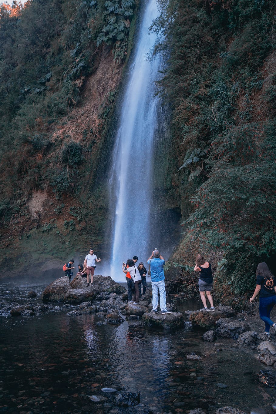 people standing beside waterfalls, river, nature, outdoors, human, HD wallpaper