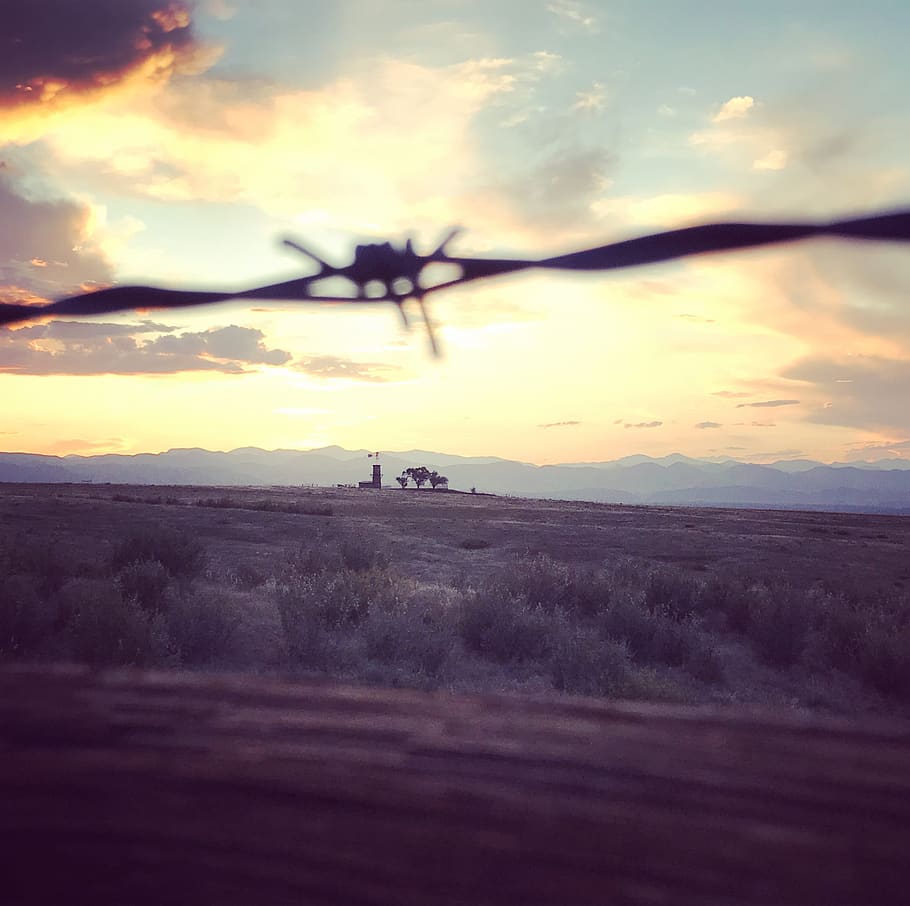 fence, windmill, sunset, field, sky, cloud - sky, transportation HD wallpaper