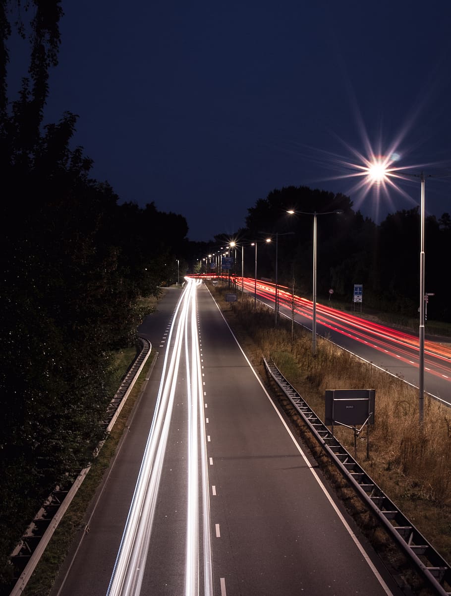 rotterdam, netherlands, trails, night, night time, traffic HD wallpaper