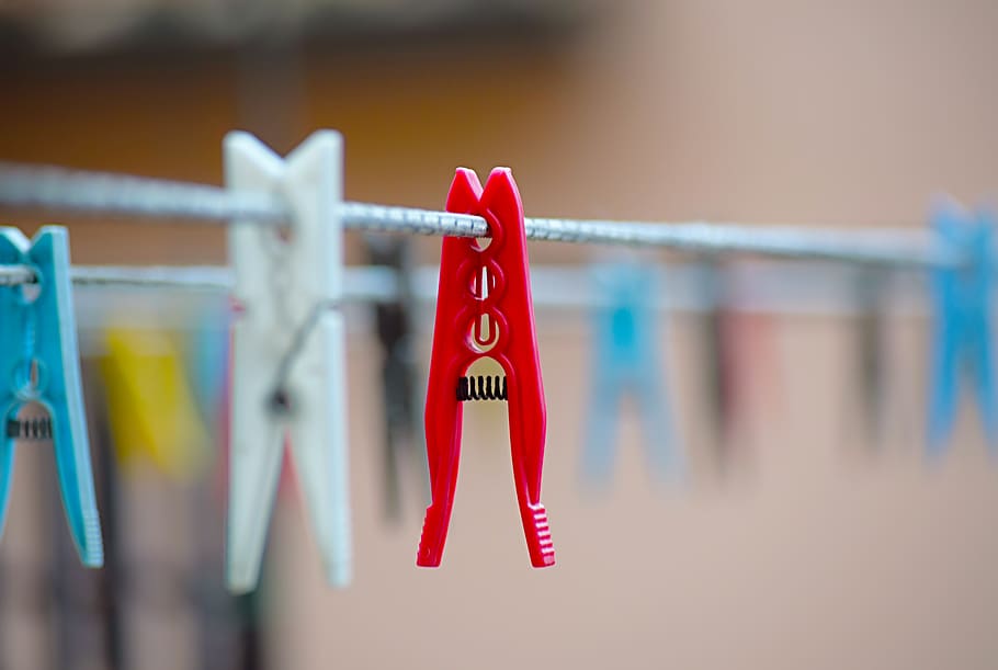 red plastic clothes peg, apparel, clothing, text, coat rack, abstract, HD wallpaper