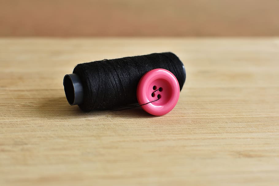 button, sewing, yarn, pink button, black yarn, thread, handmade HD wallpaper