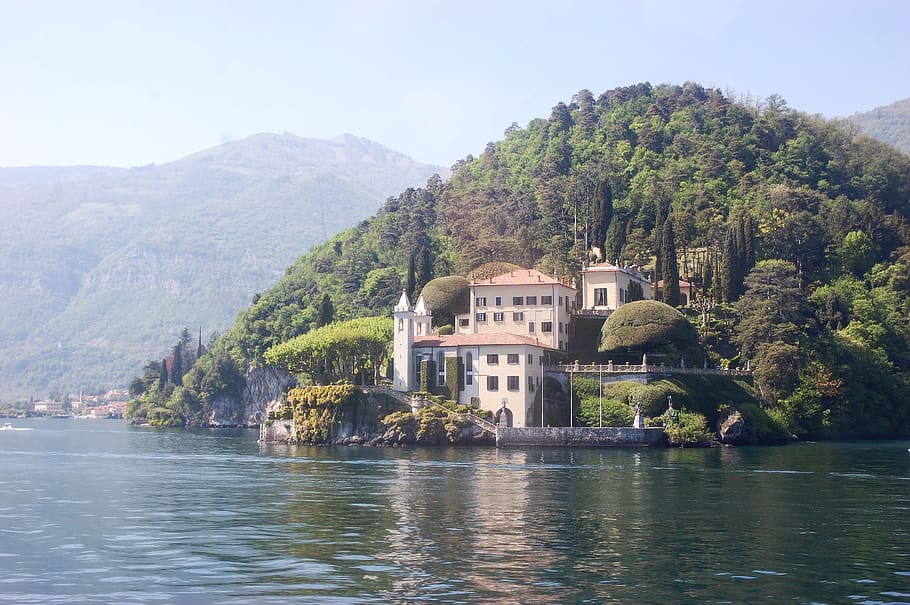 italy, como, lake, montain, mansion, green, tree, water, mountain, HD wallpaper