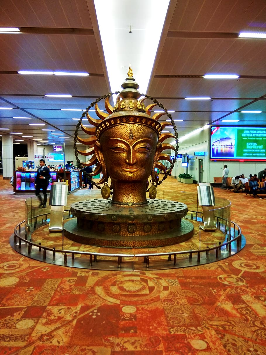 india, new delhi, t3 terminal airport delhi, buddha, sculpture, HD wallpaper