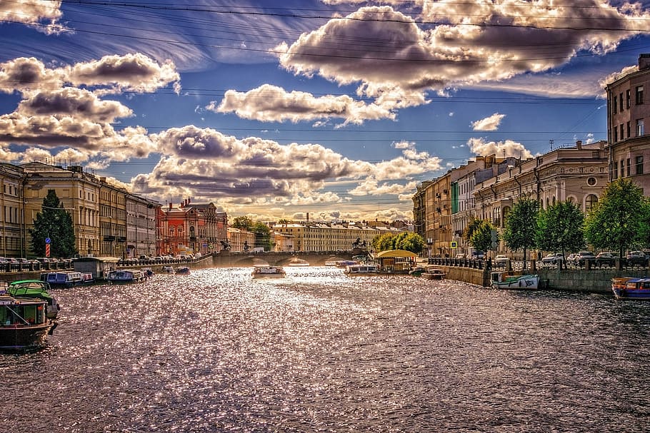 river, channel, waterway, backlighting, sun, sparkle, reflection HD wallpaper