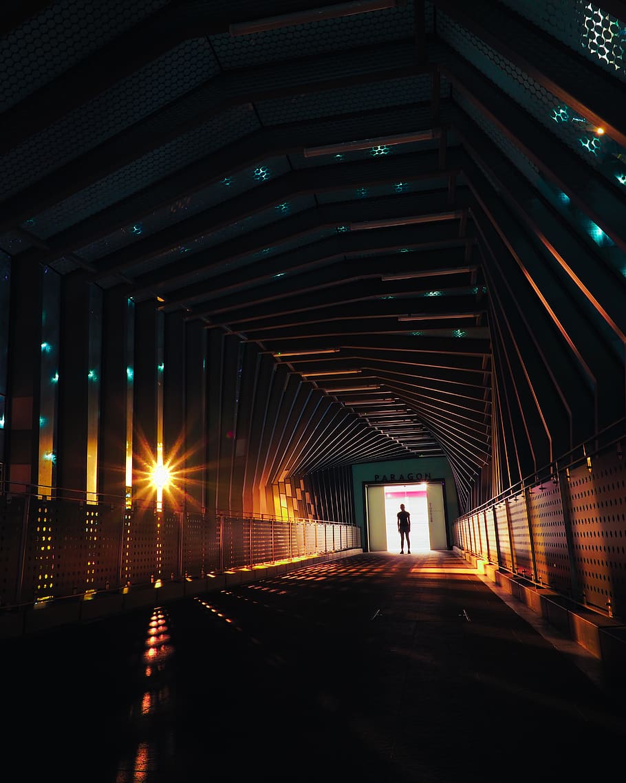 person in dim-lighted building, architecture, built structure HD wallpaper
