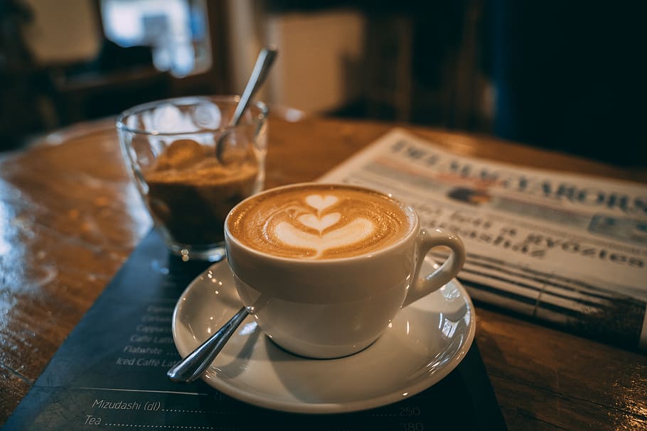 latte, cup, coffee cup, drink, beverage, saucer, pottery, cafe HD wallpaper