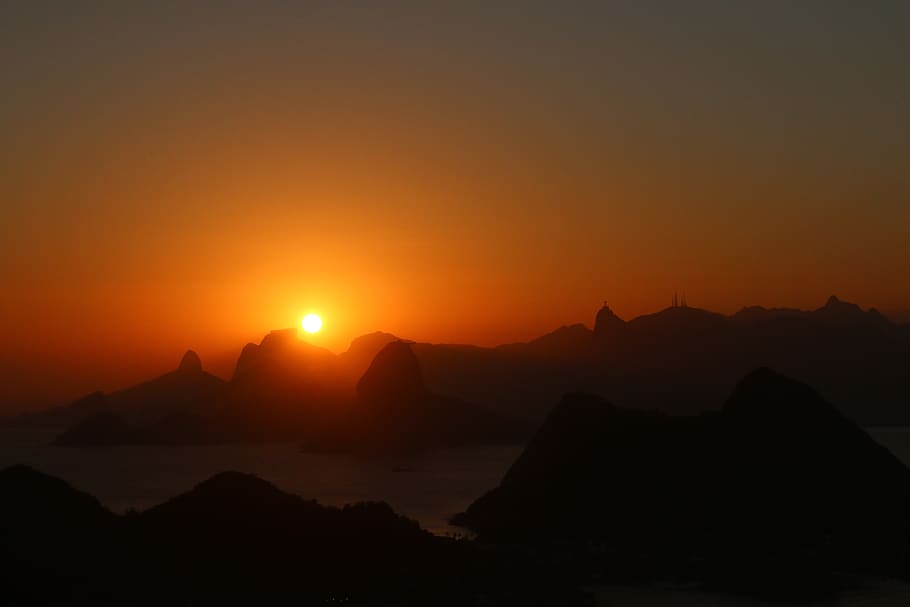 landscape, sol, sunset, nature, mountains, twilight, silhouette HD wallpaper