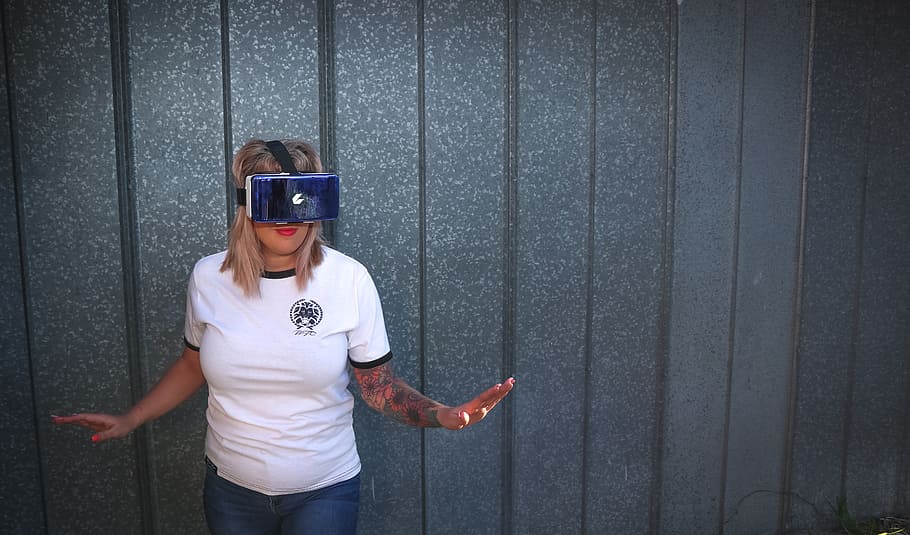 Photo of Woman Wearing Virtual Reality Headset, device, electronic, HD wallpaper