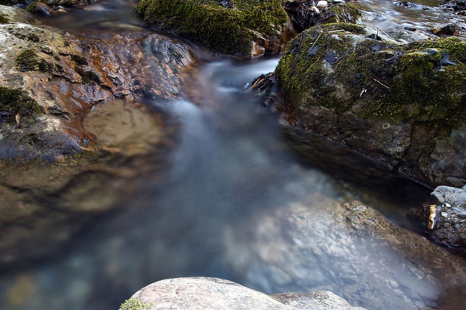 long exposure, water, river, bach, waterfall, landscape, nature HD wallpaper