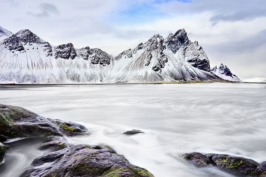 snow covered mountain under cloudy sky during daytime, nature HD wallpaper