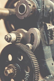 Black Gear, chrome, clockwork, construction machinery, engine HD wallpaper