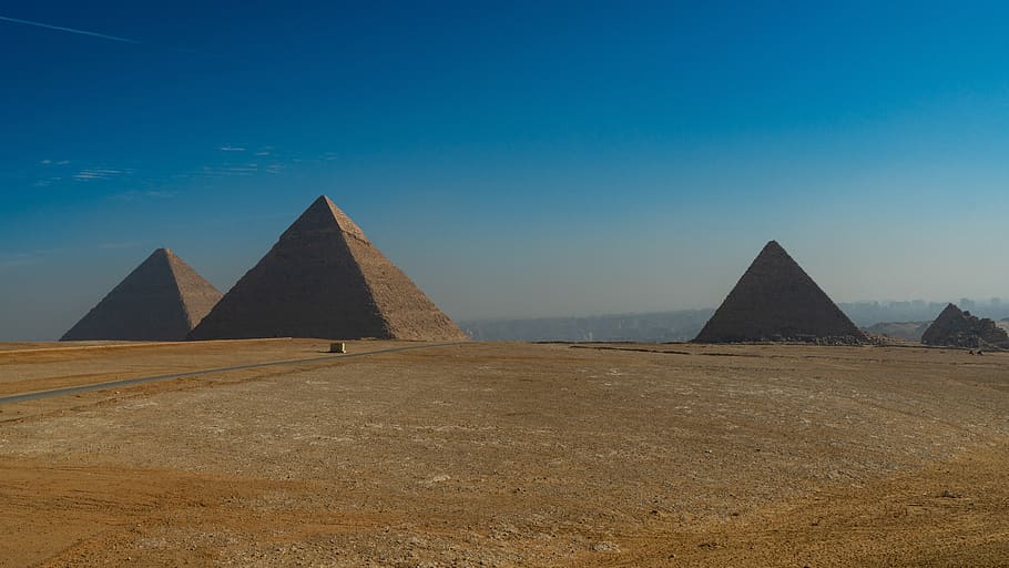 pyramids, giza, egypt, pharaohs, historical, sky, the past HD wallpaper